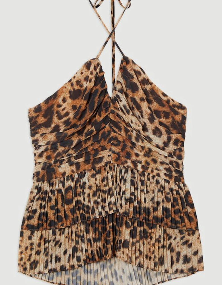Animal Georgette Crinkle Tiered Halterneck Top