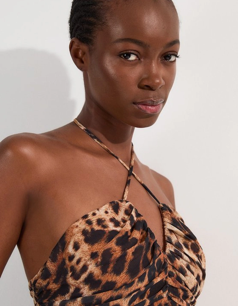 Animal Georgette Crinkle Tiered Halterneck Top