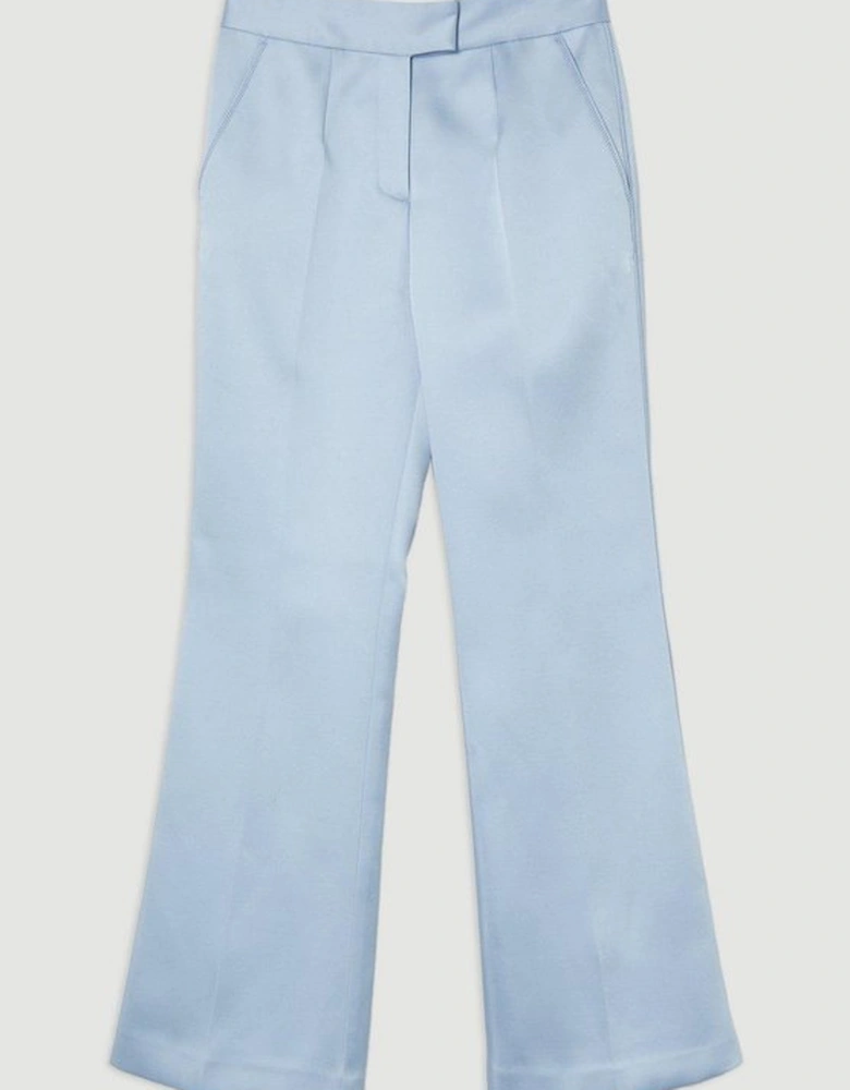 Structured Viscose Satin Stitch Detail Tailored Kickflare Trouser