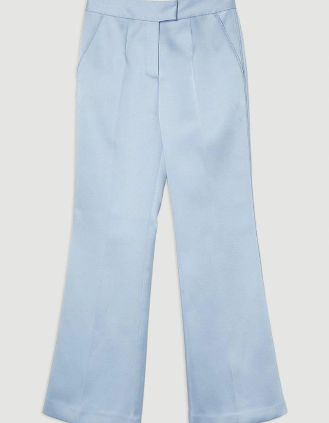 Structured Viscose Satin Stitch Detail Tailored Kickflare Trouser