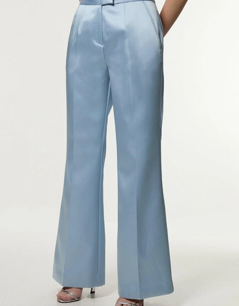 Structured Viscose Satin Stitch Detail Tailored Kickflare Trouser