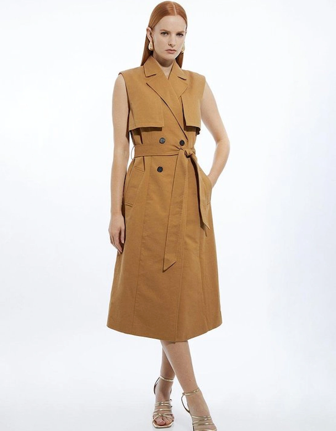 Tall Tailored Sleeveless Belted Trench Coat, 4 of 3