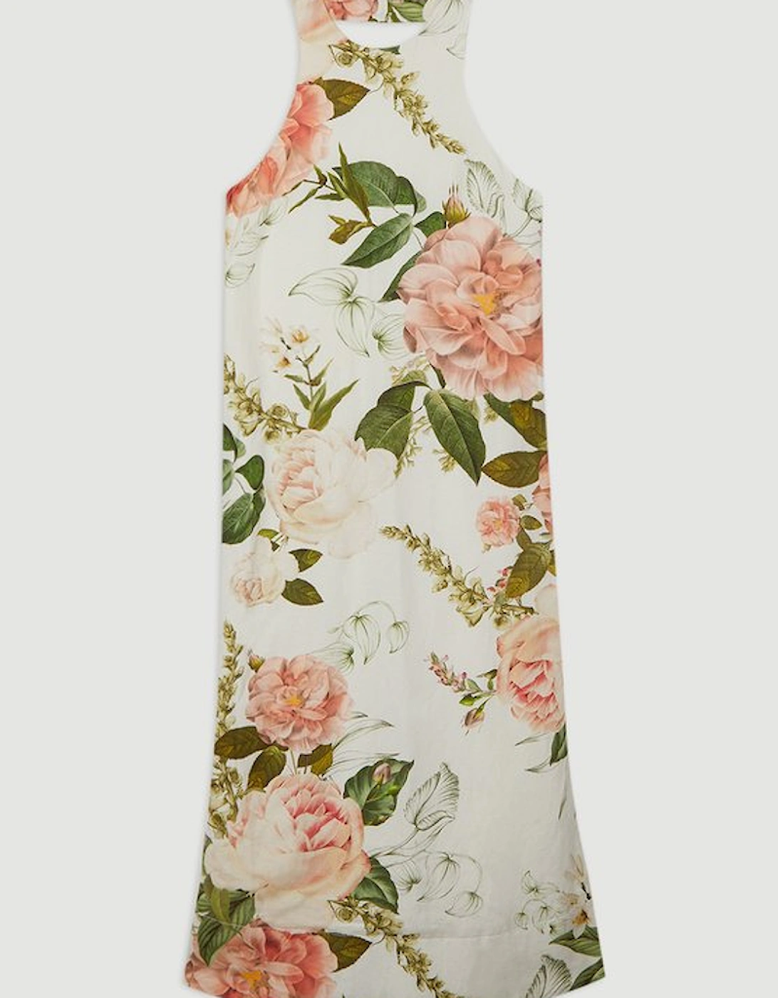 Linen Viscose Floral Woven Column Midi Dress