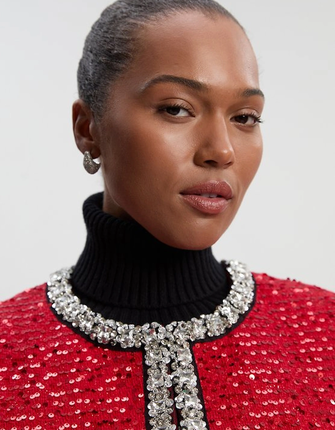 Plus Size Tailored Sequin Tweed Embellished Cropped Jacket