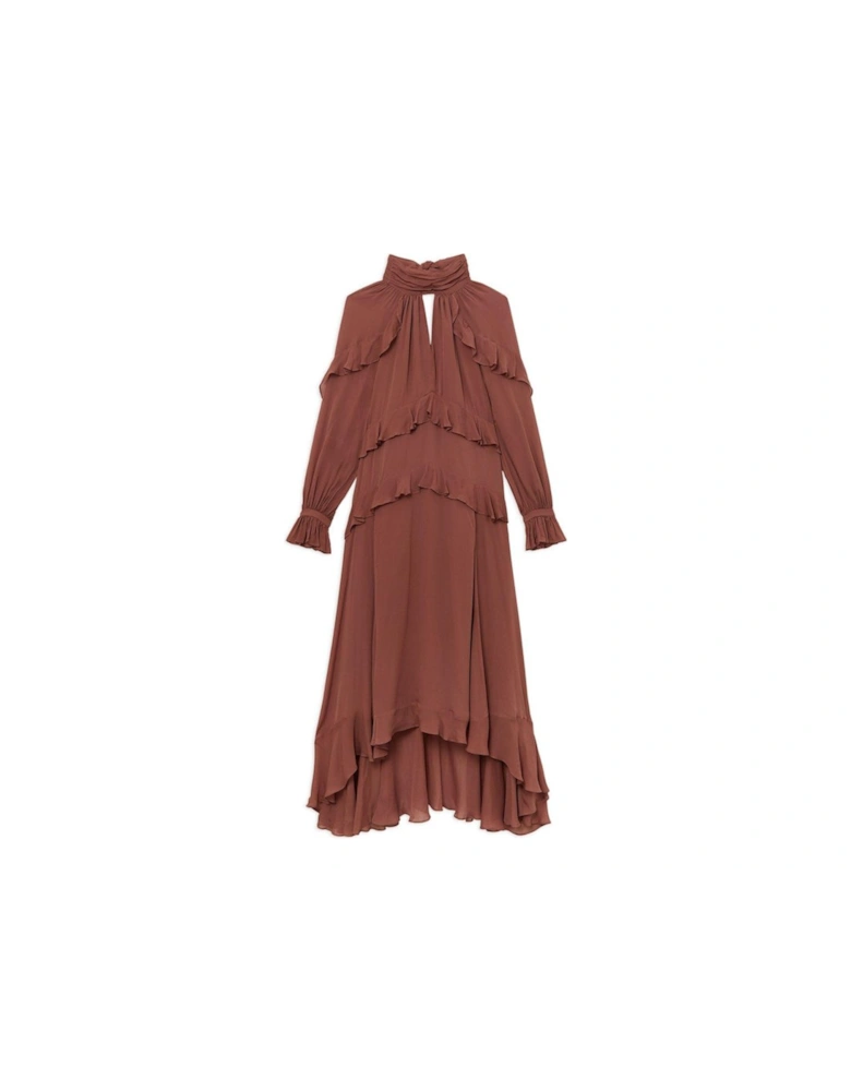 Viscose Georgette Ruffle Detail Drama Woven Maxi Dress