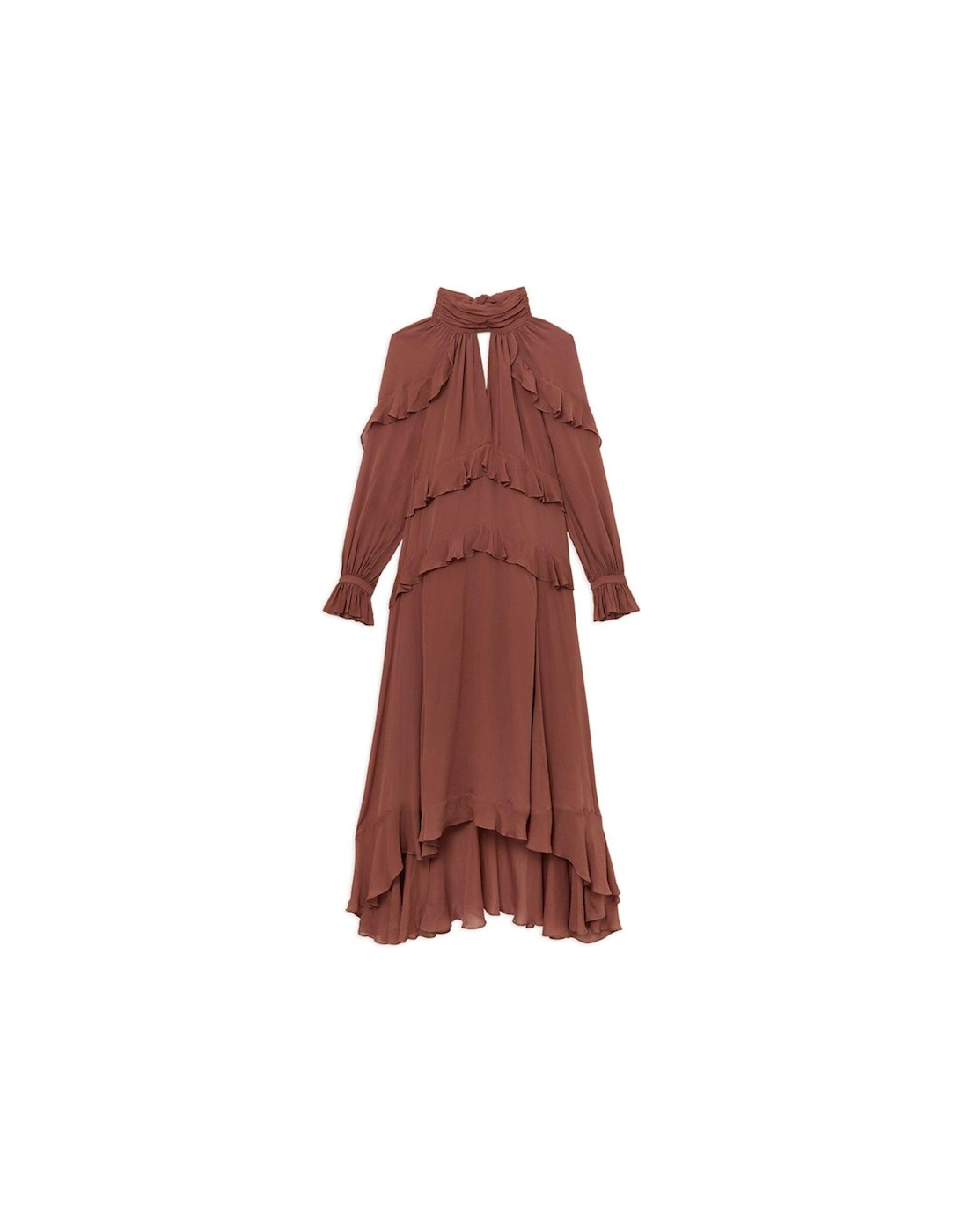 Viscose Georgette Ruffle Detail Drama Woven Maxi Dress