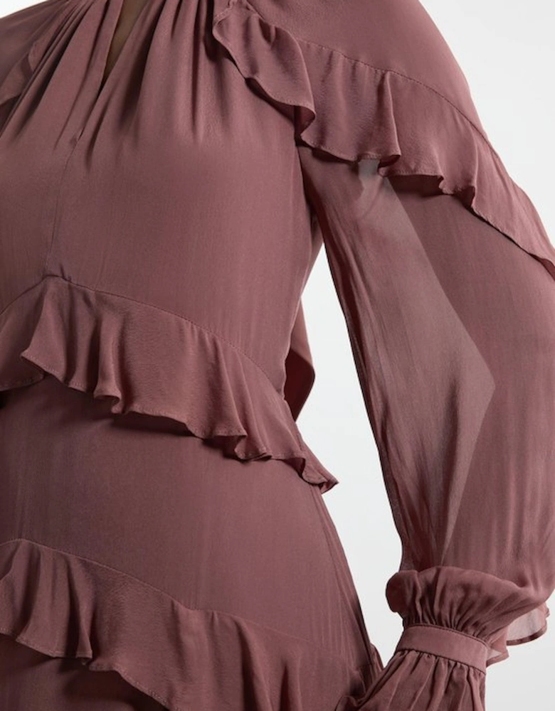 Petite Viscose Georgette Ruffle Detail Drama Woven Maxi Dress