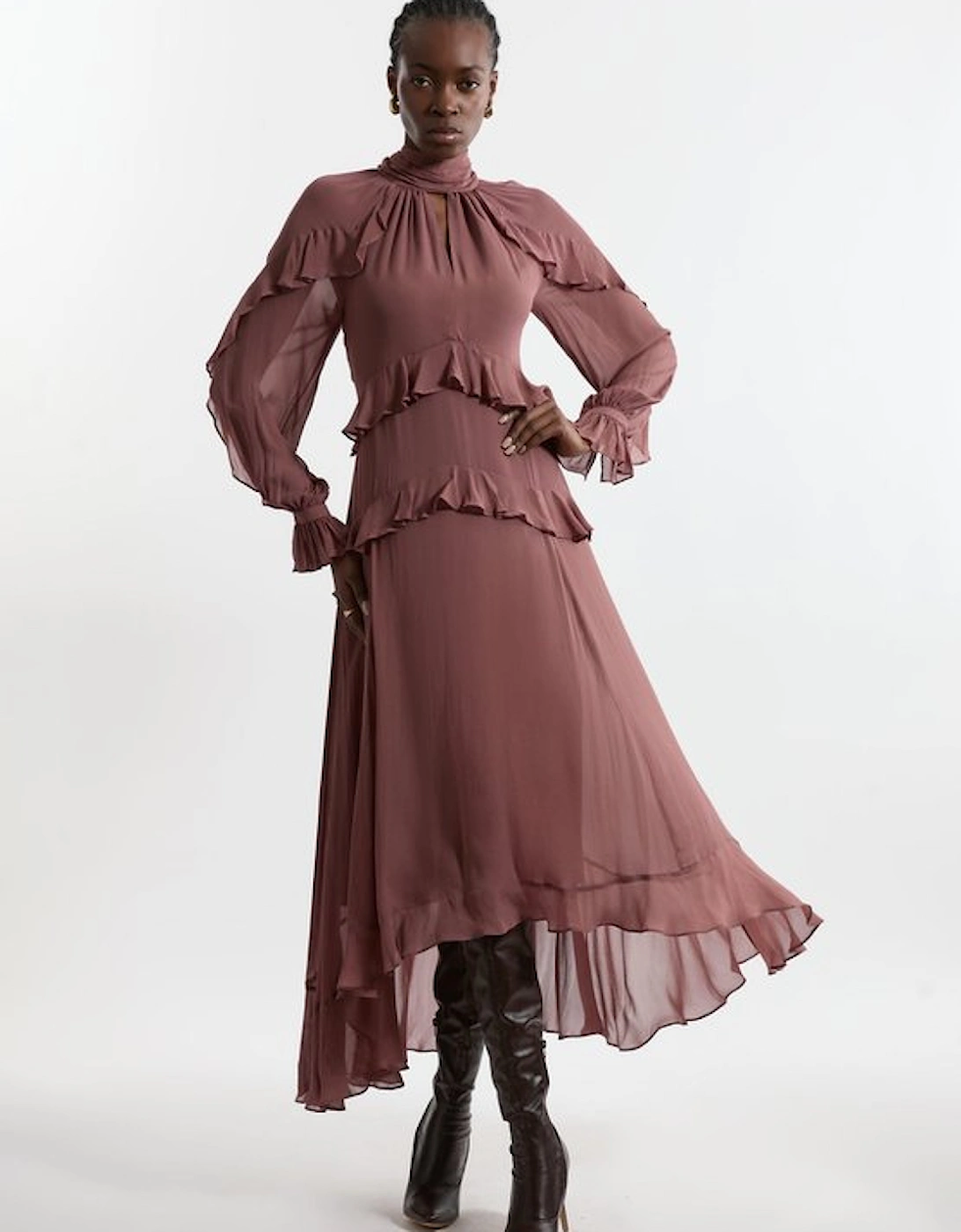 Viscose Georgette Ruffle Detail Drama Woven Maxi Dress, 5 of 4