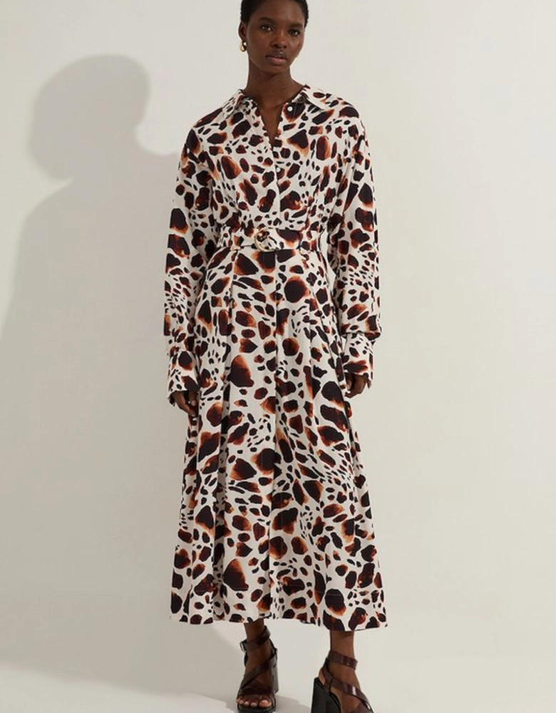 Tall Premium Viscose Linen Woven Shirt Dress With Gold Buckle Belt