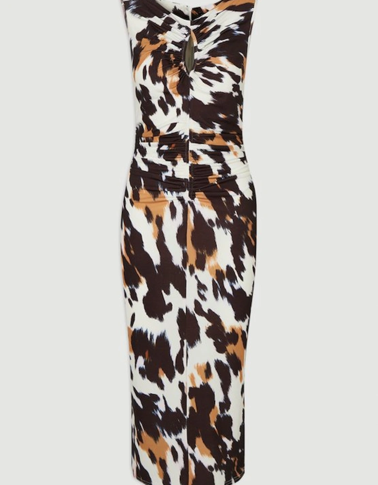 Petite Animal Print Crepe Cut Out Neck Midi Dress