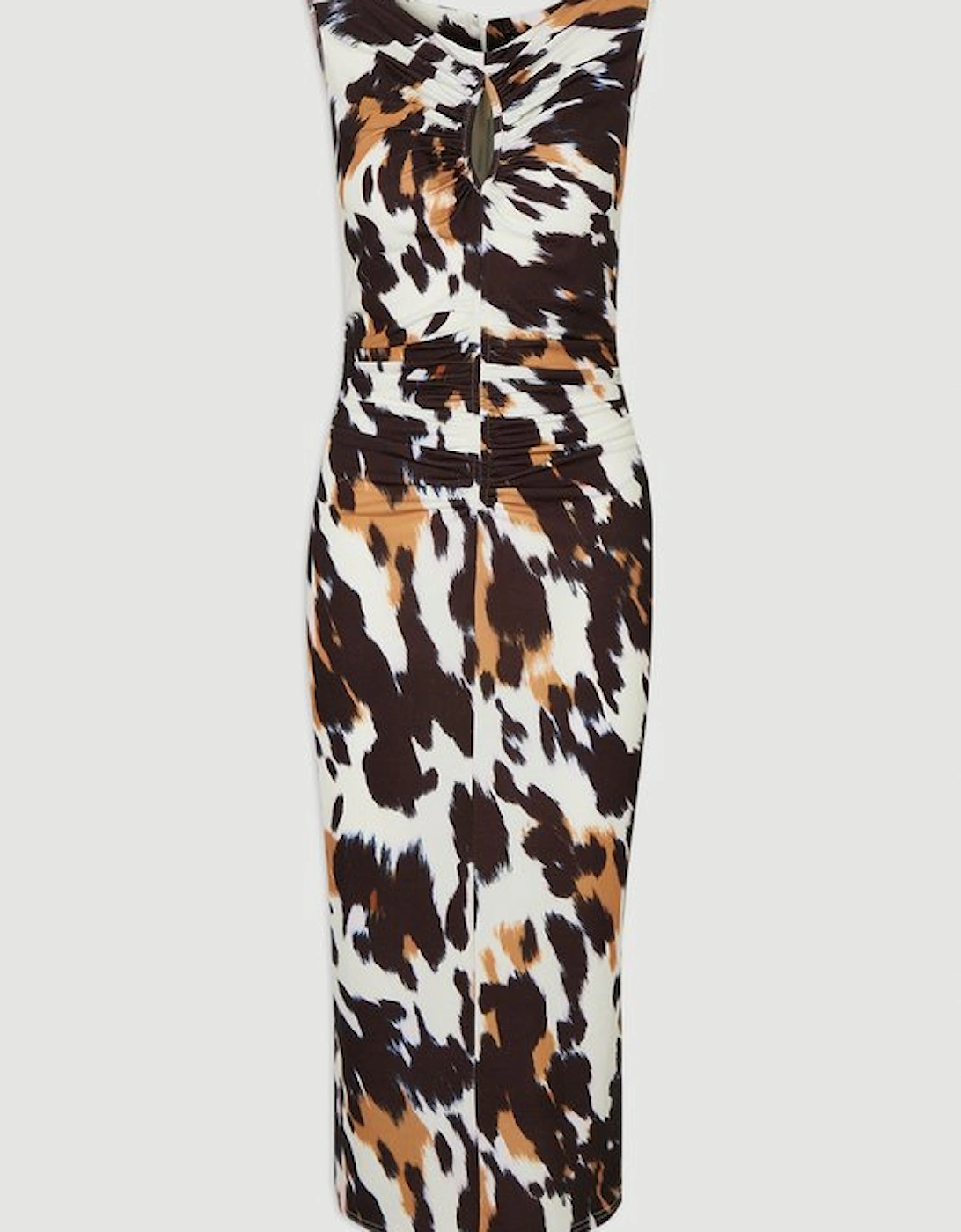 Petite Animal Print Crepe Cut Out Neck Midi Dress