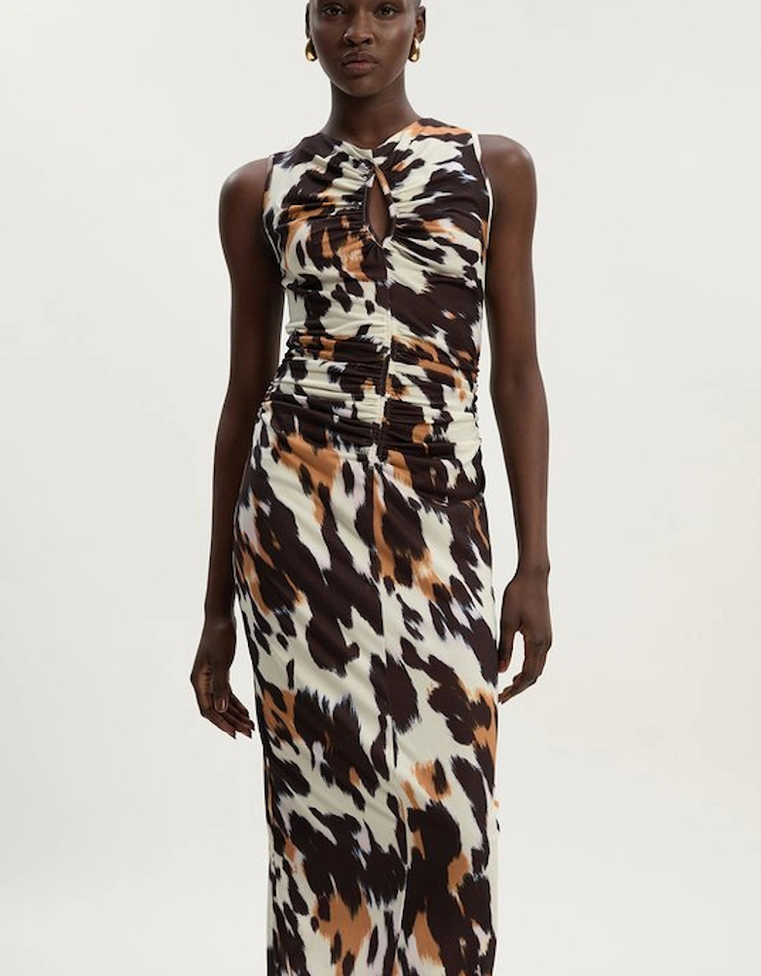 Petite Animal Print Crepe Cut Out Neck Midi Dress, 5 of 4