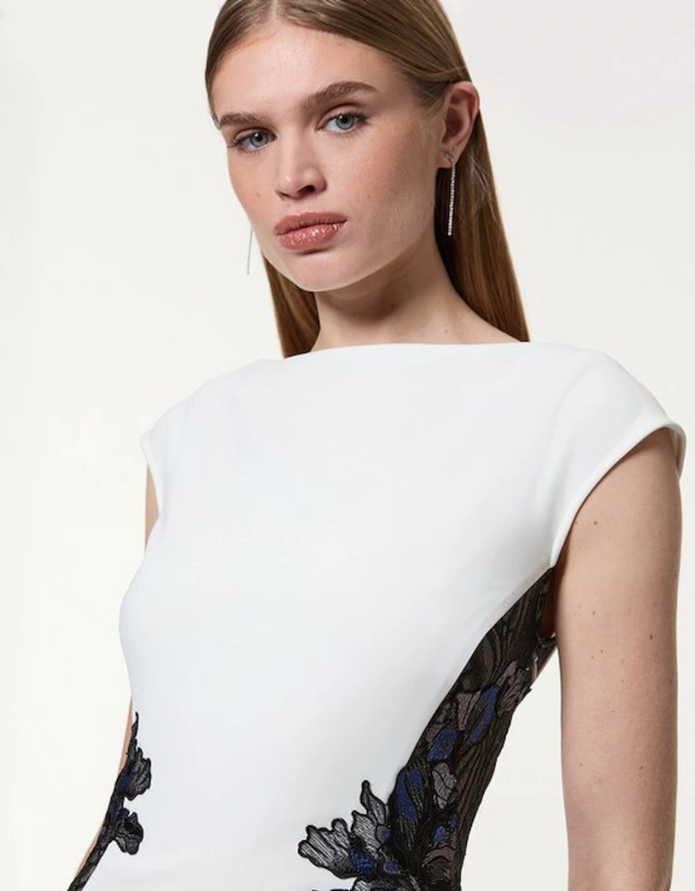 Petite Lace Applique Contrast Sleeveless Tailored Maxi Dress