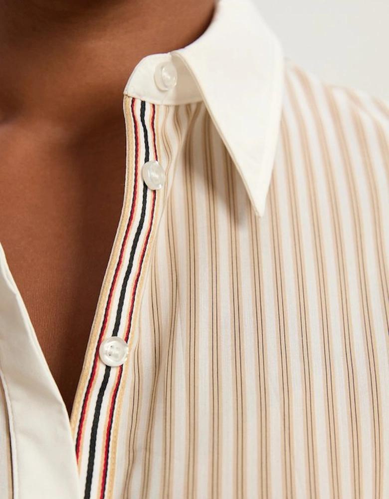 Plus Size Contrast Collar Stripe Woven Shirt