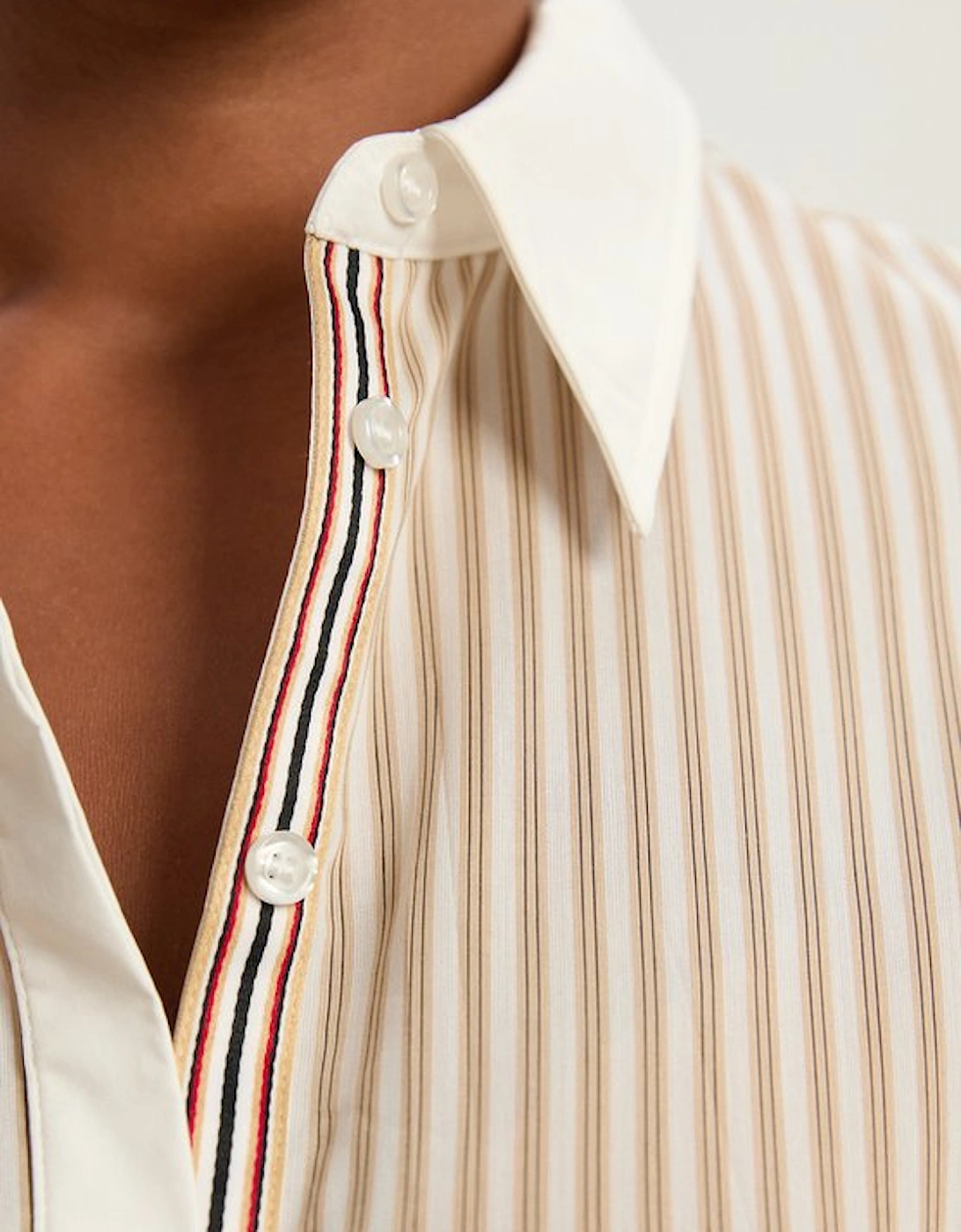 Plus Size Contrast Collar Stripe Woven Shirt