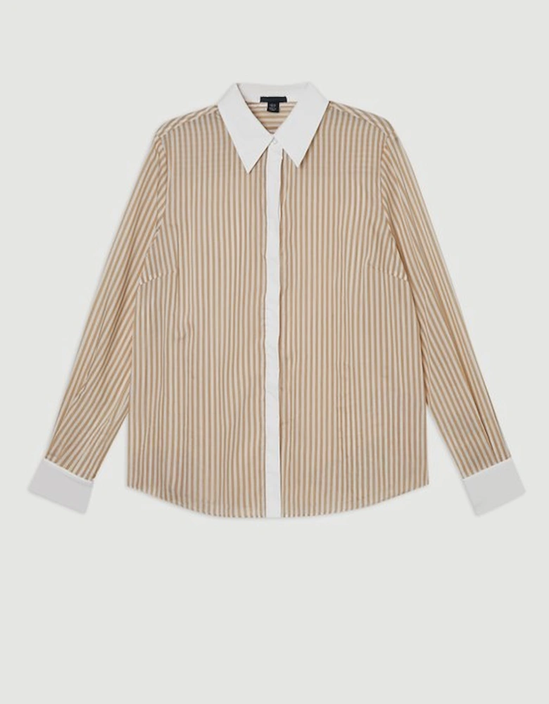 Contrast Collar Stripe Woven Shirt