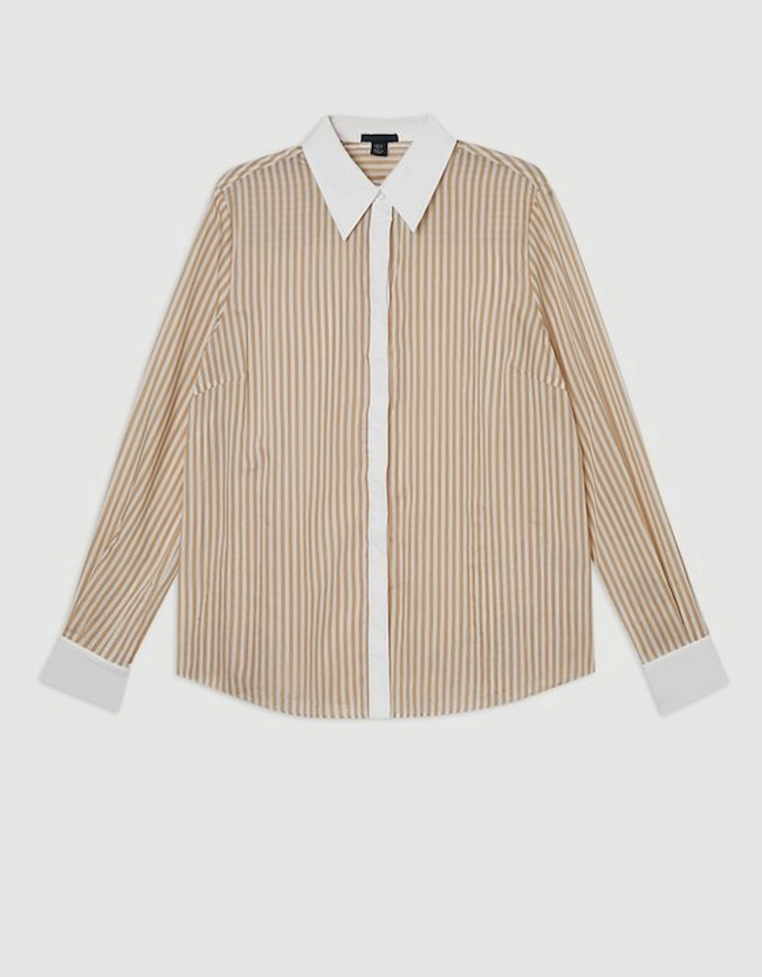 Contrast Collar Stripe Woven Shirt