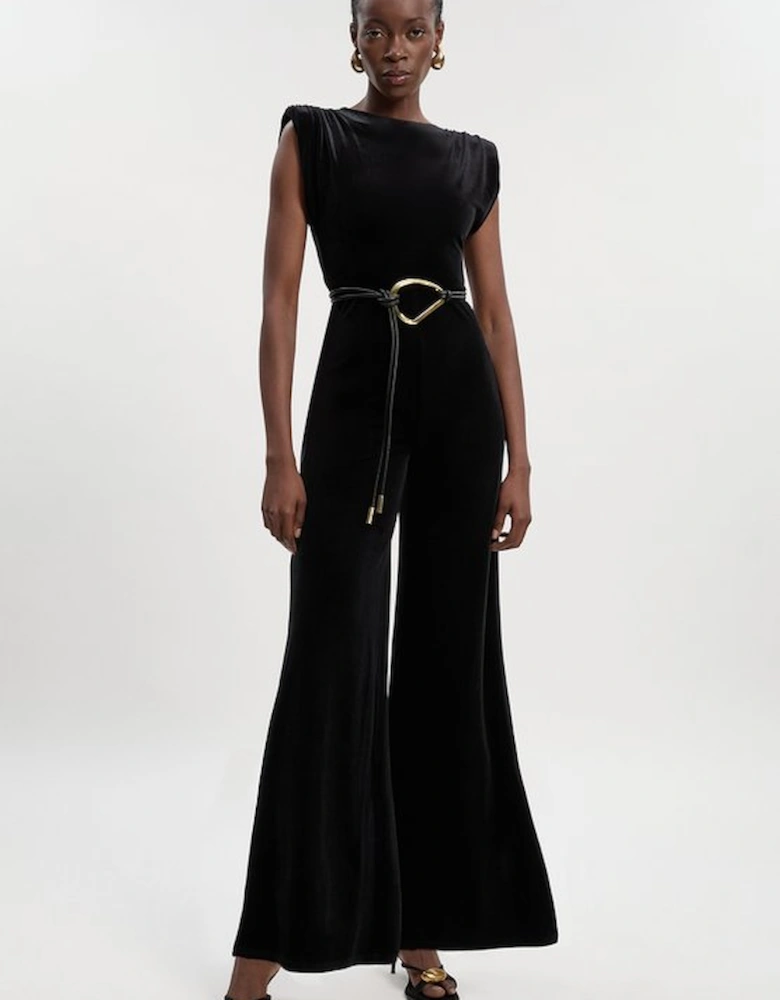 Stretch Velvet Strong Shoulder Jumpsuit
