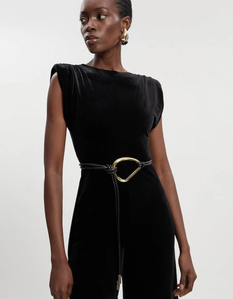 Stretch Velvet Strong Shoulder Jumpsuit