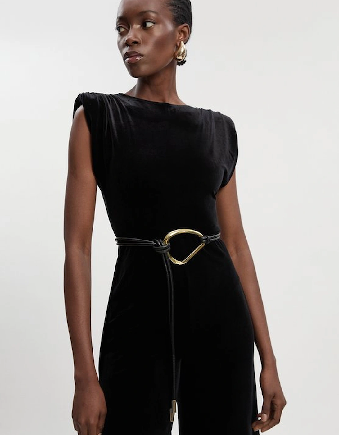 Stretch Velvet Strong Shoulder Jumpsuit