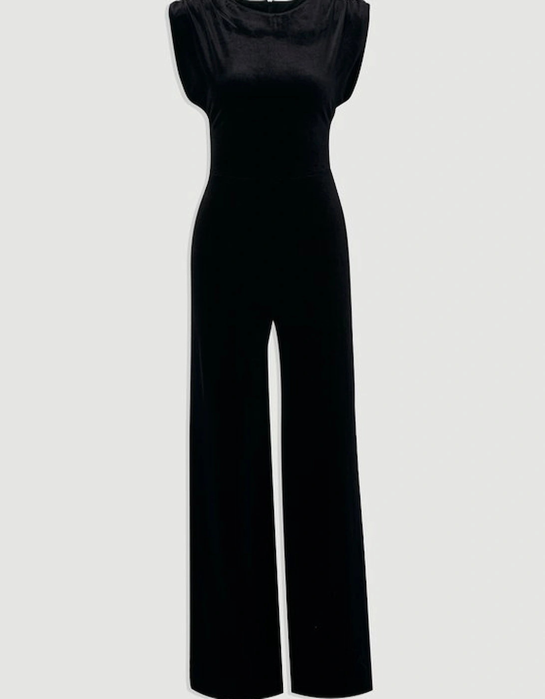 Stretch Velvet Strong Shoulder Jumpsuit