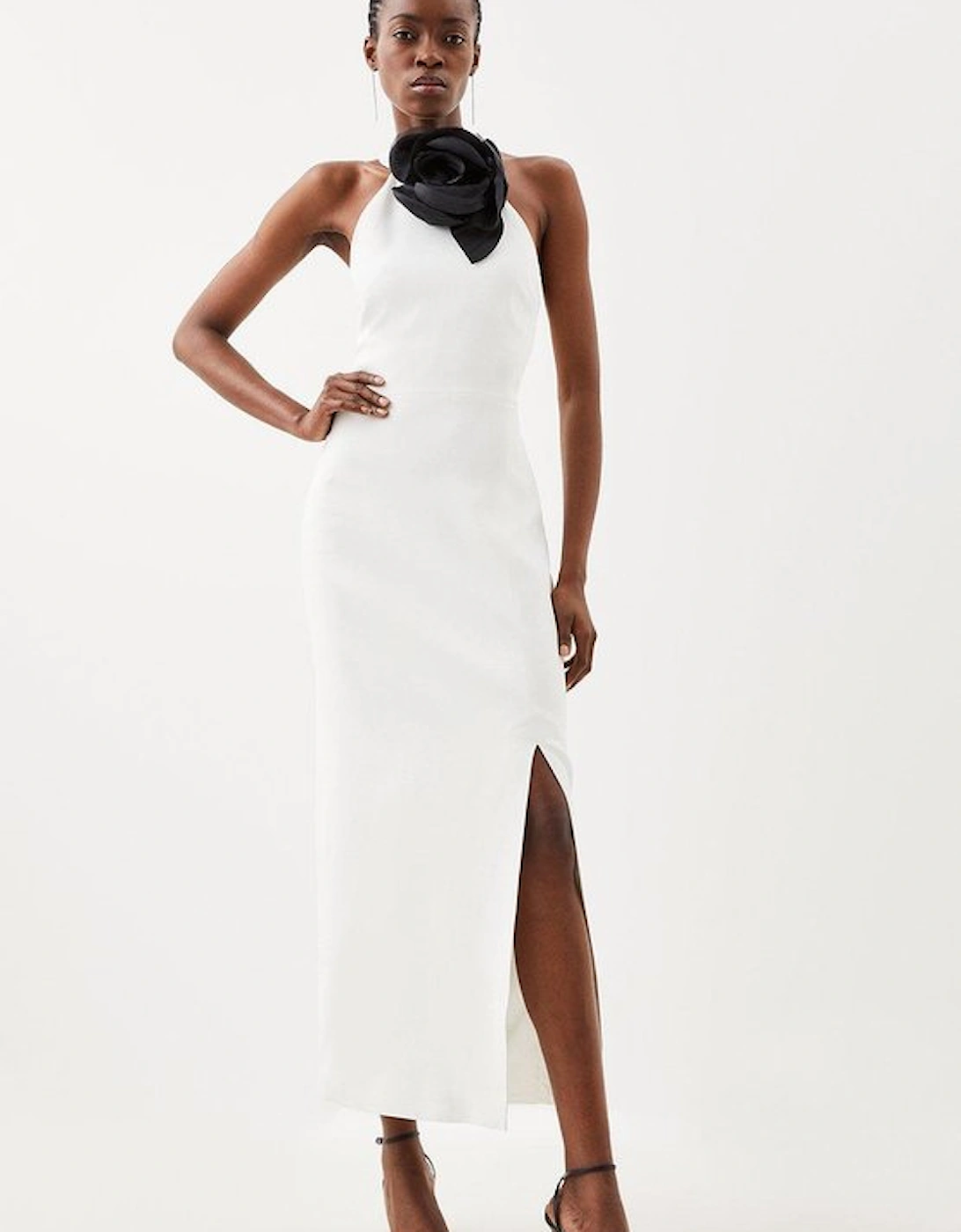 Compact Viscose Small Corsage Detail Tailored Halterneck Midaxi Dress, 5 of 4