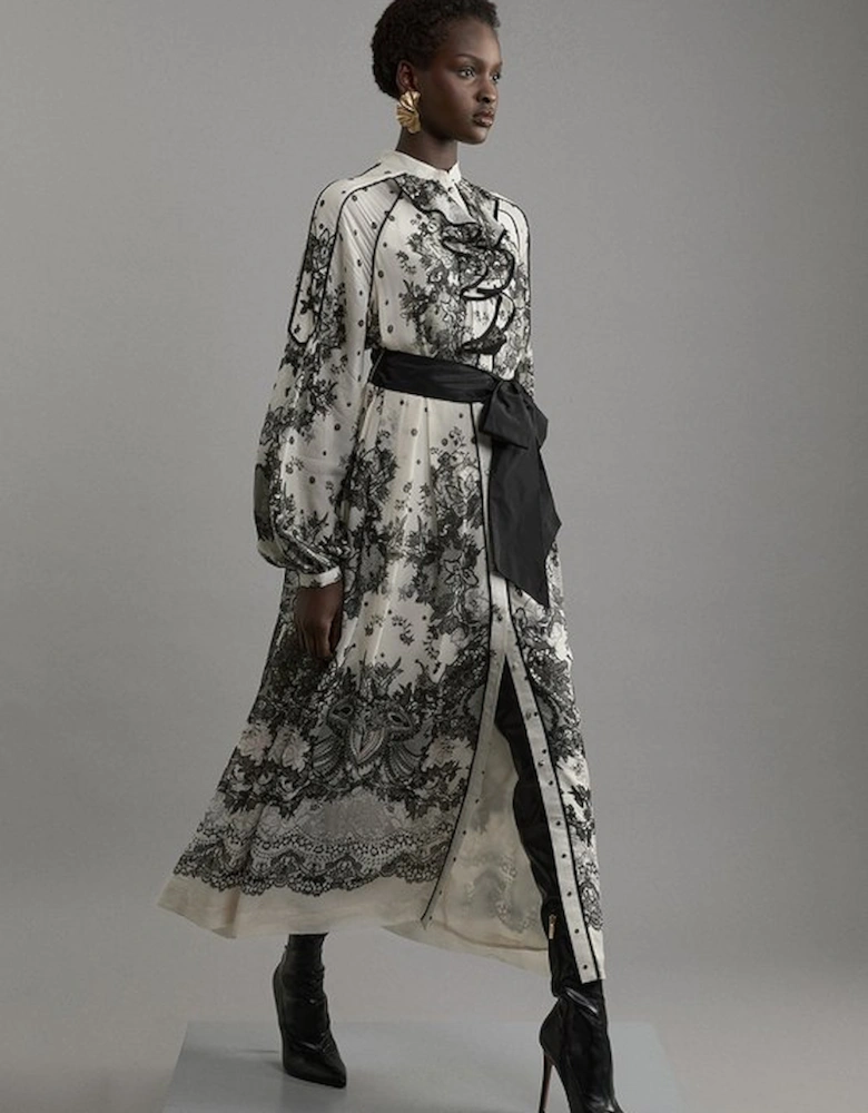 Viscose Crinkle Placed Lace Printed Woven Midaxi Dress