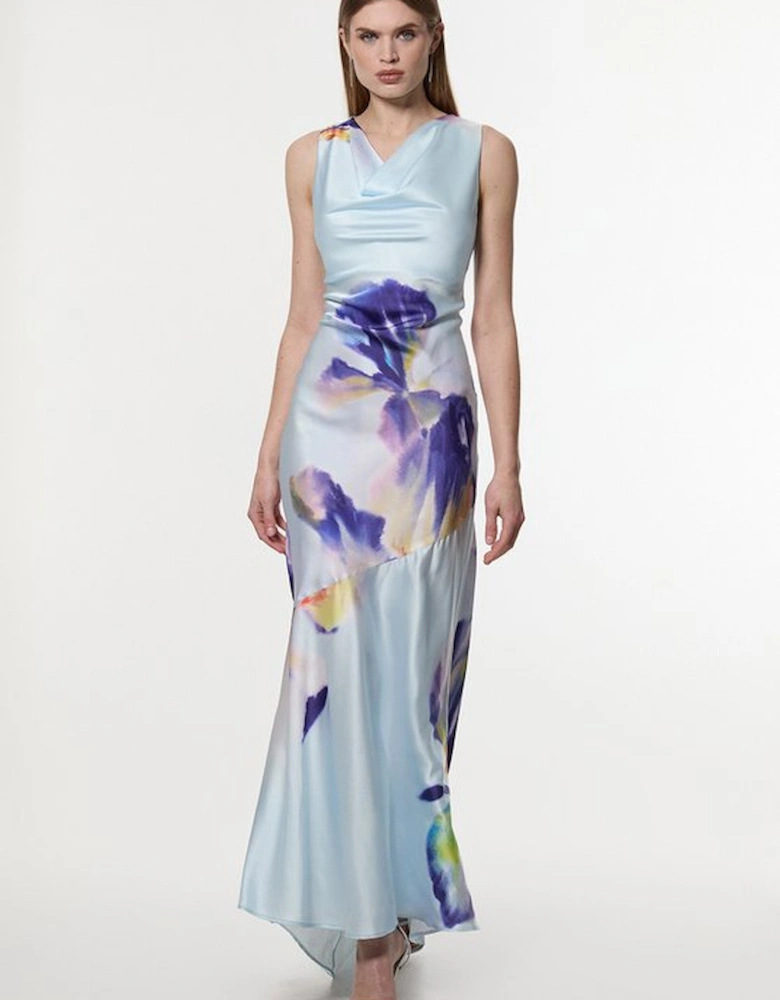 Petite Hammered Satin Cowl Neck Woven Maxi Dress