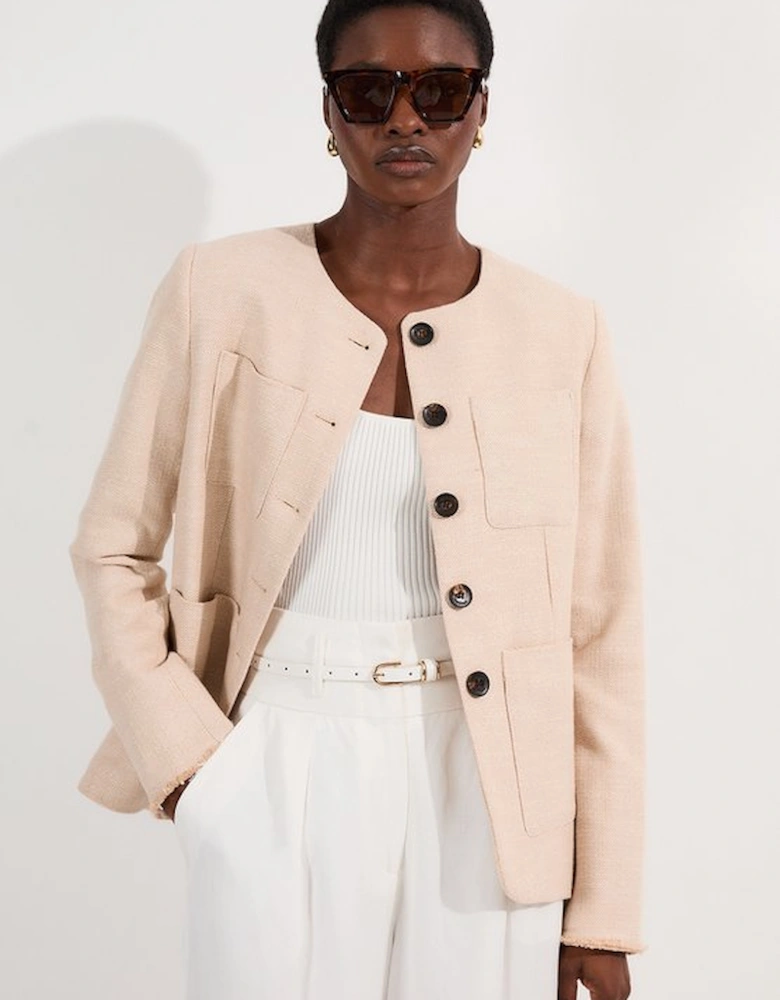 Spring Tweed Tailored Pocket Front Tailored Blazer