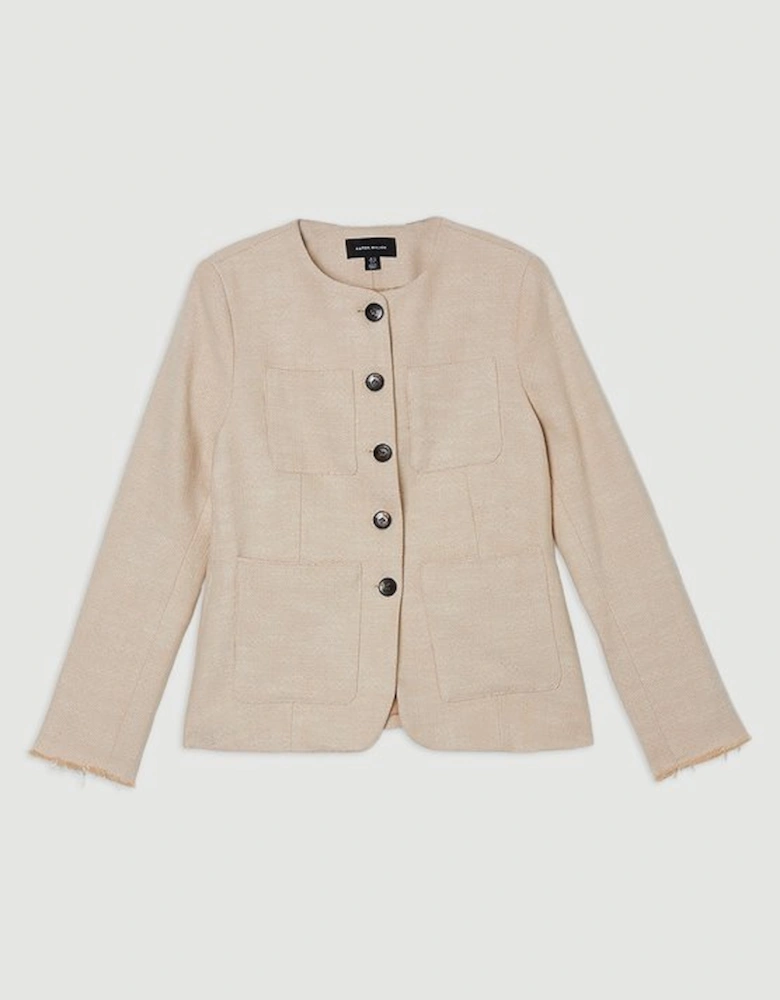 Spring Tweed Tailored Pocket Front Tailored Blazer