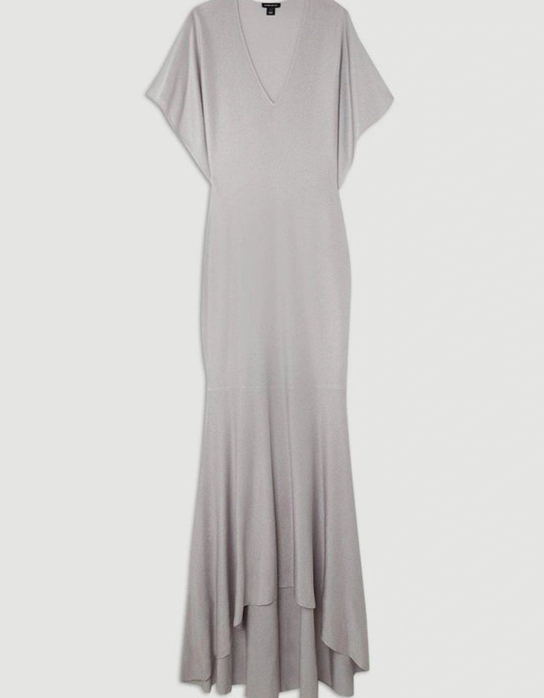 Slinky Knit Kimono Sleeve V Neck High Low Maxi Dress