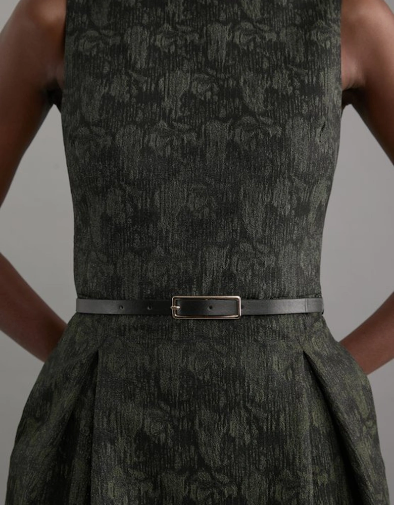 Jacquard Belted Pencil Tailored Midi Dress