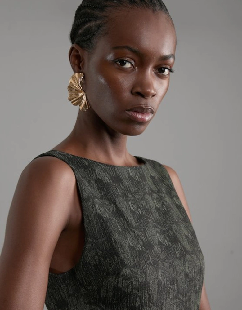 Jacquard Belted Pencil Tailored Midi Dress