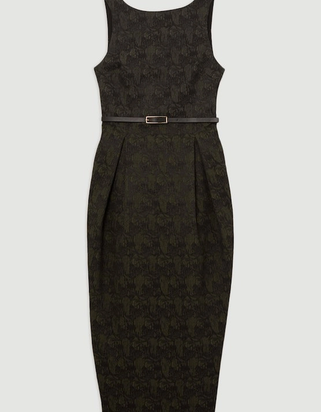 Jacquard Belted Pencil Tailored Midi Dress