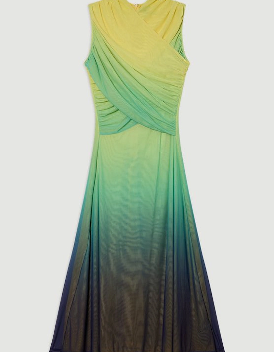 Sunset Ombre Mesh Wrap Bodice Jersey Midi Dress