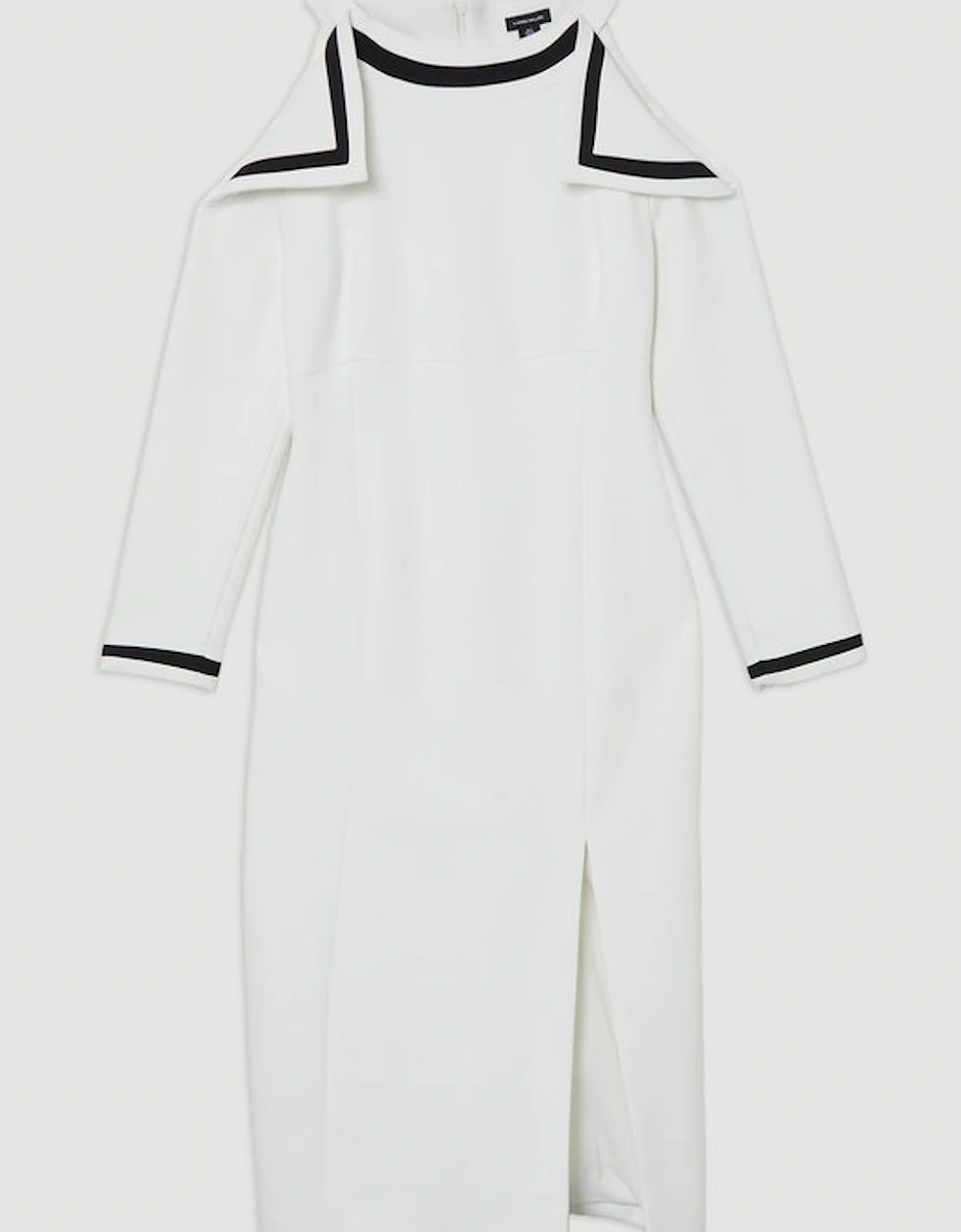 Compact Stretch Contrast Tipped Bardot Tailored Midi Dress