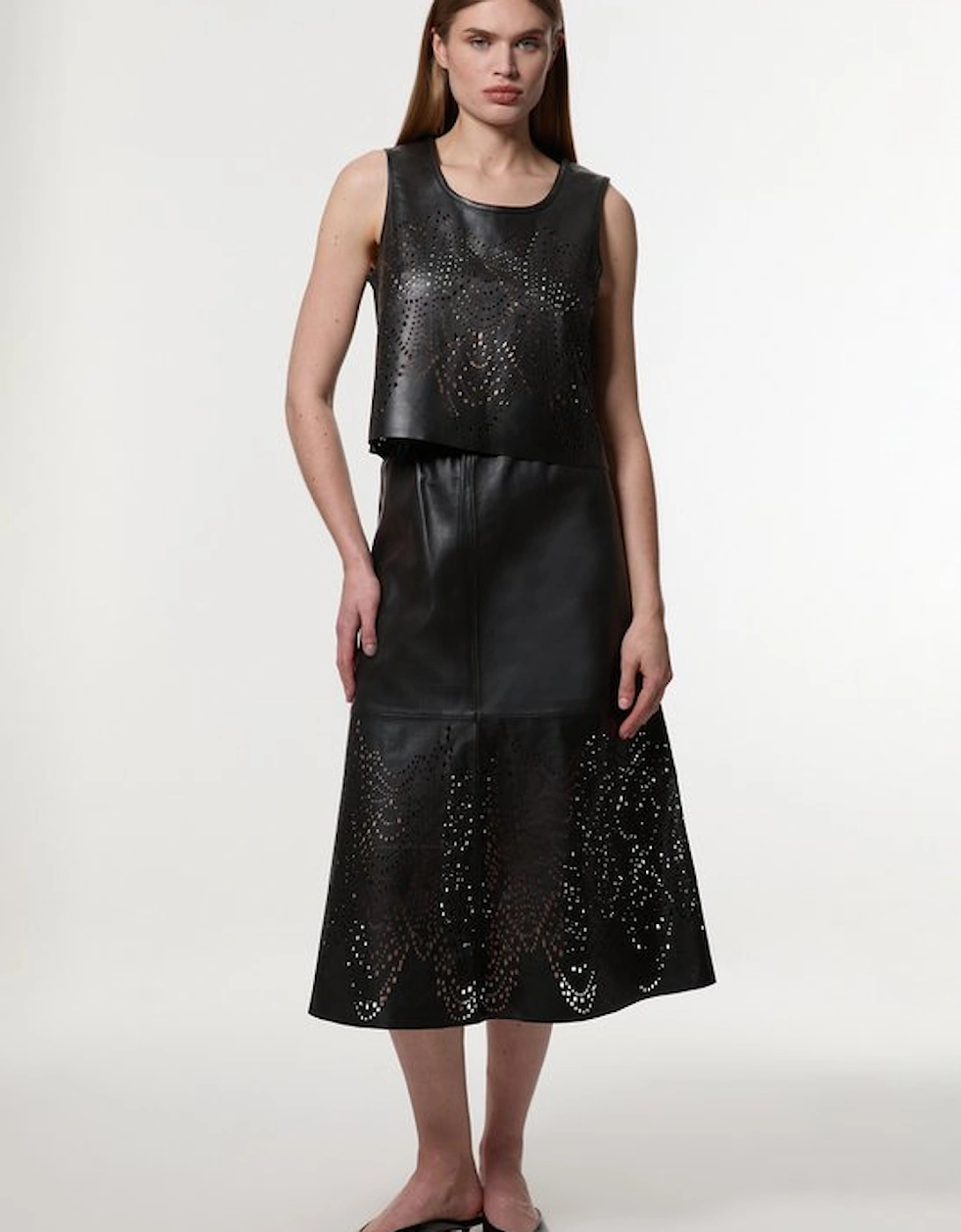 Amelia Graham Leather Cutwork Full Skirt