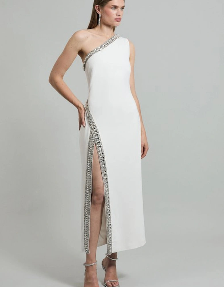 One Shoulder Embellished Woven Maxi Dress