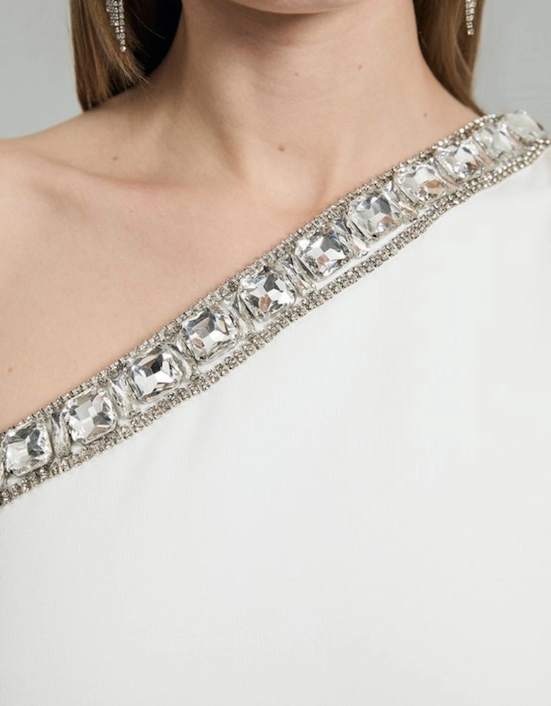 One Shoulder Embellished Woven Maxi Dress
