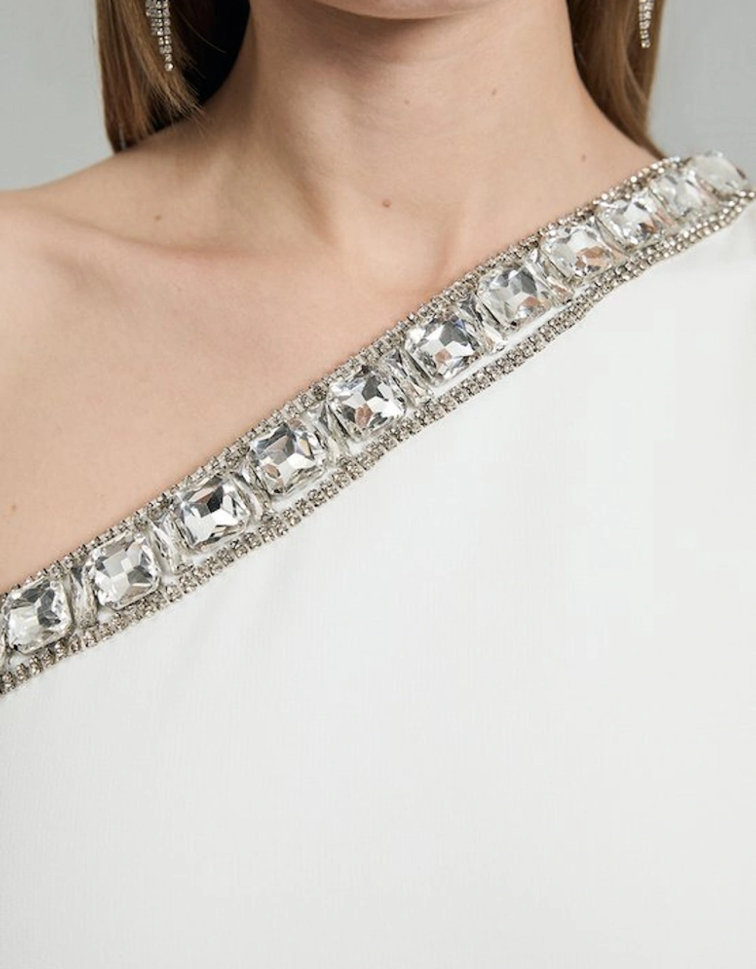 One Shoulder Embellished Woven Maxi Dress