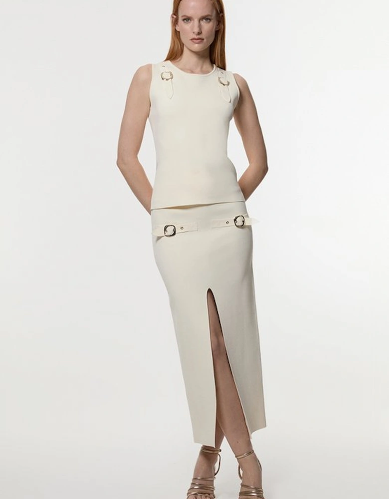 Buckle Trim Knitted Skirt