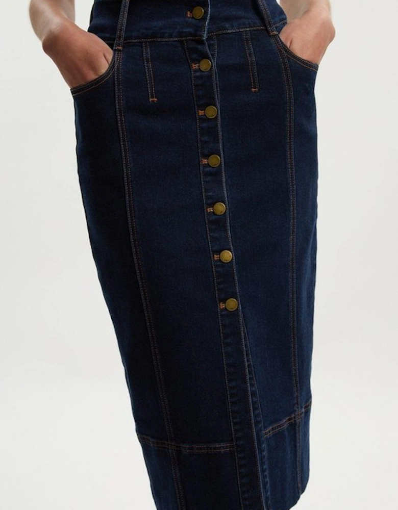 Denim Corset Waist Detail Pencil Skirt
