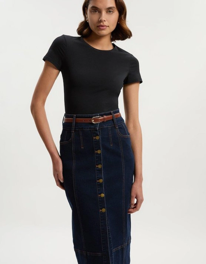 Denim Corset Waist Detail Pencil Skirt