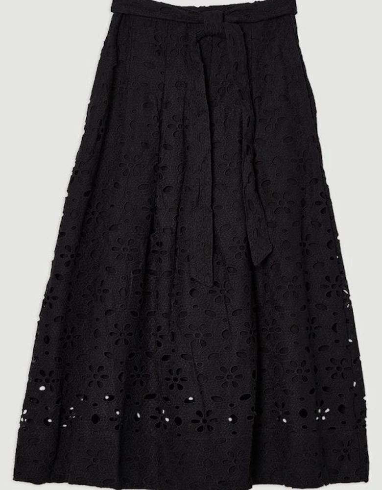 Cotton Broderie Woven Maxi Skirt