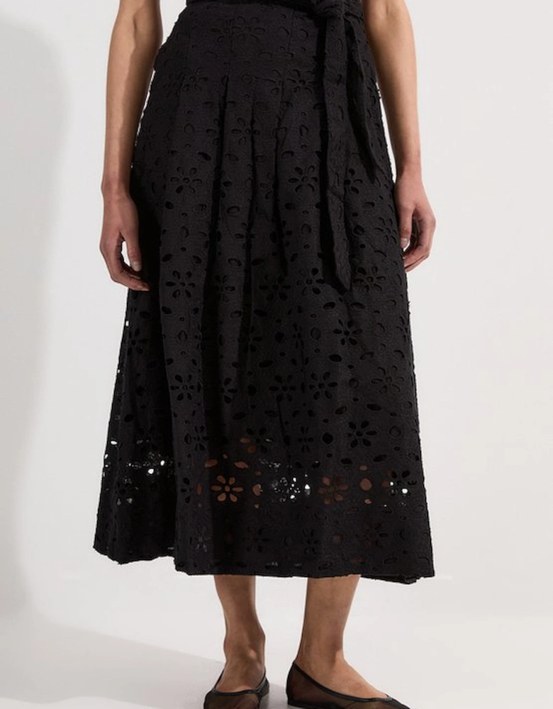 Cotton Broderie Woven Maxi Skirt