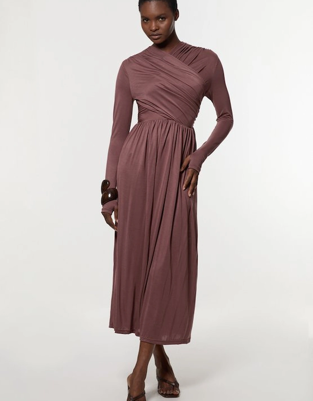 Premium Tencel Jersey Wrap Detail Midi Dress, 5 of 4