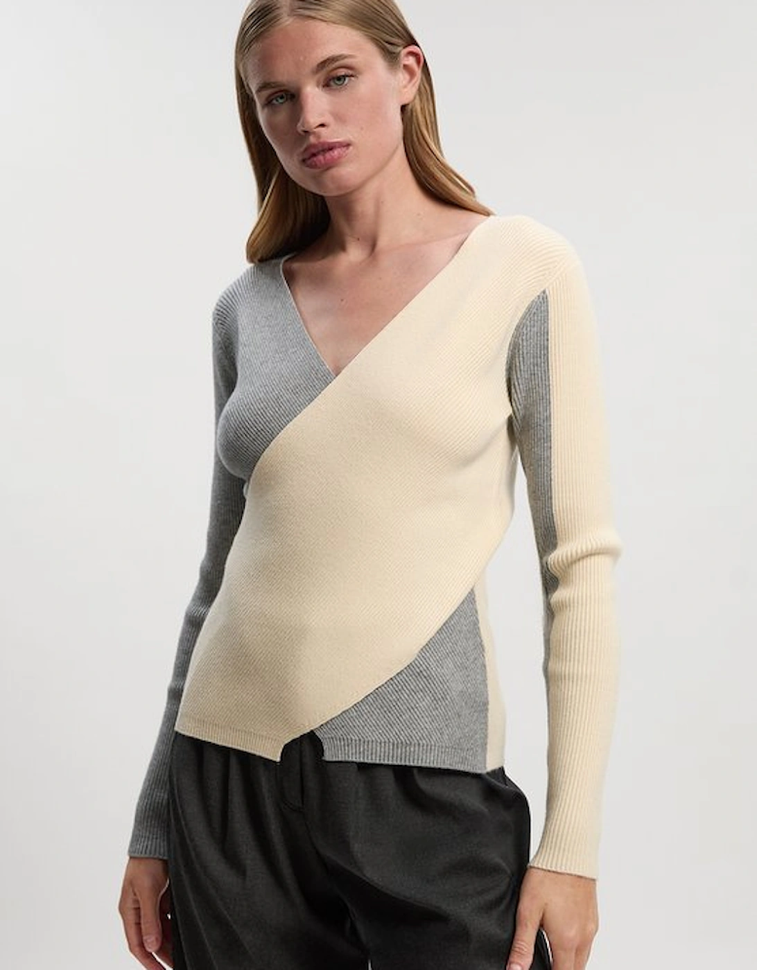 Soft Rib Wrap Front Knitted Jumper