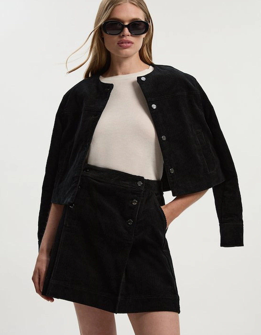 Cord Collarless Tailored Jacket