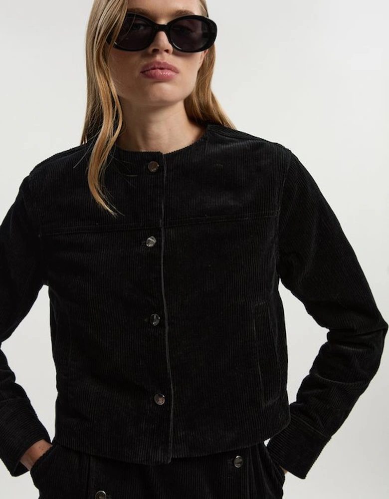 Cord Collarless Tailored Jacket