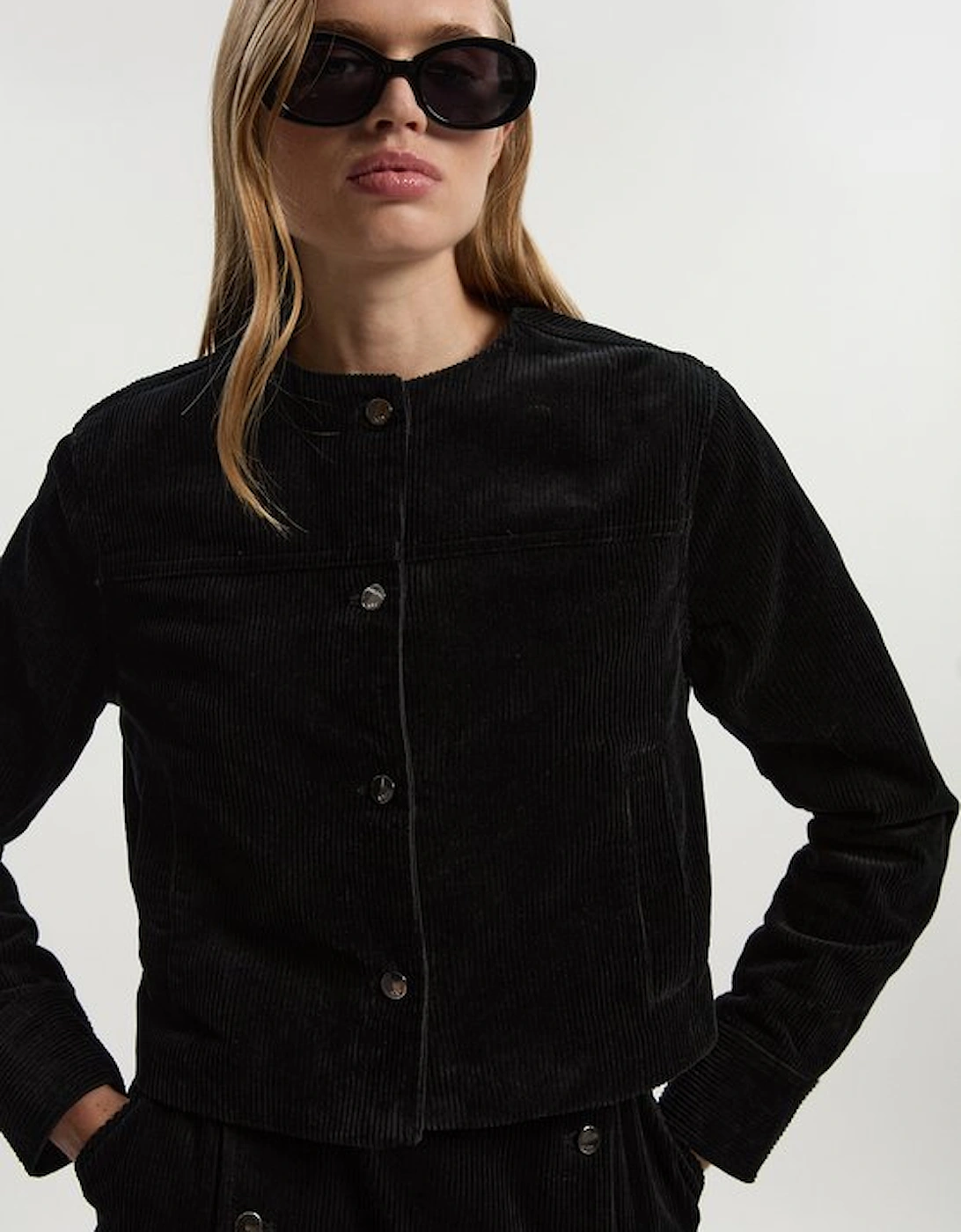 Cord Collarless Tailored Jacket